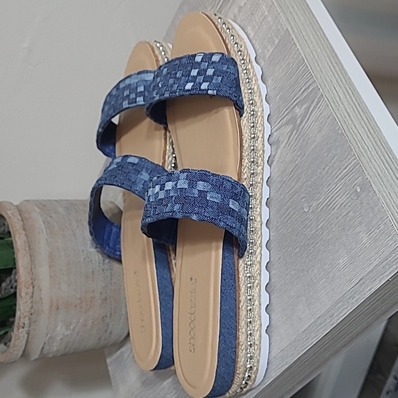ShoeDazzle Denim Espadrille Slides size 8.5 - Picture 1 of 5